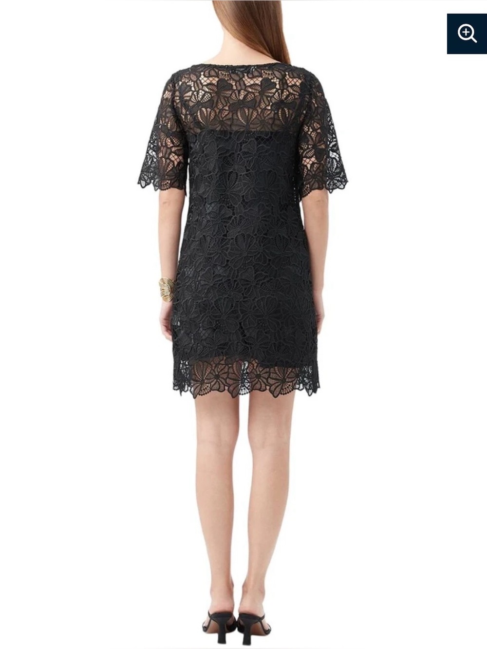 Trina Turk Elegant Black Lace Overlay Shift Dress Size 8 - Picture 2 of 14